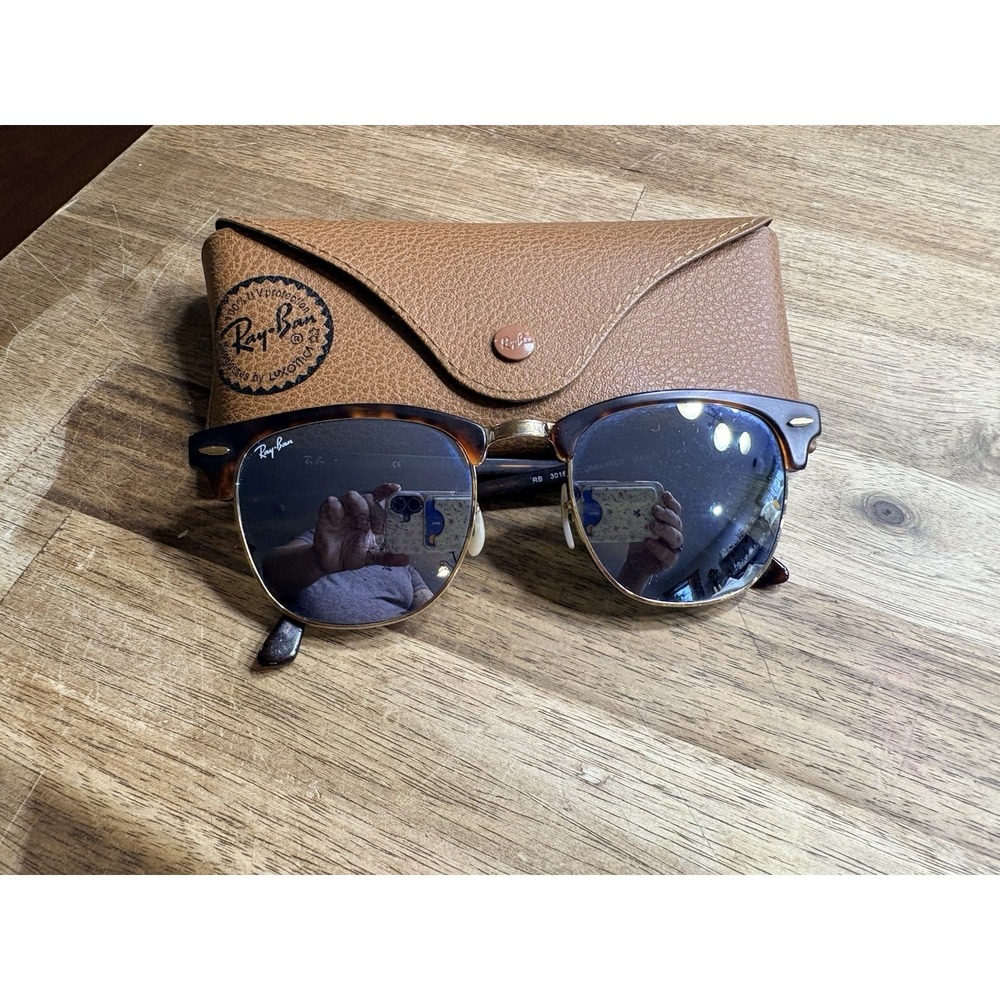 Ray-Ban RB3016 Sunglasses Clubmaster Classic Tortise Frame Glass Gray Lens 51 mm